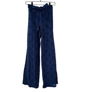 Trina Turk Women's Blue High Rise Printed Drawstring Flare Leg Swim Pants Size S